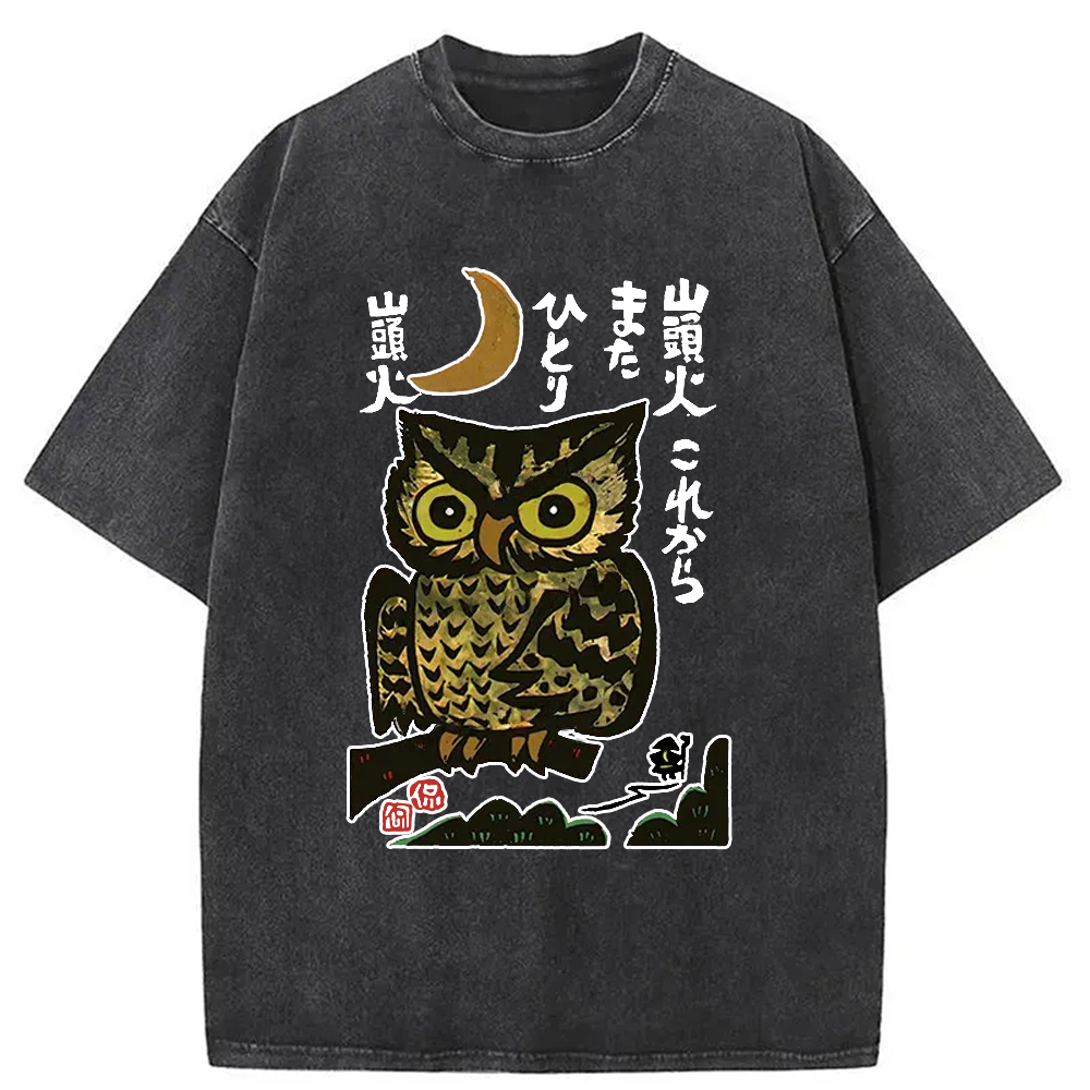 Modecanvas Woodcut Owl Washed T-Shirt
