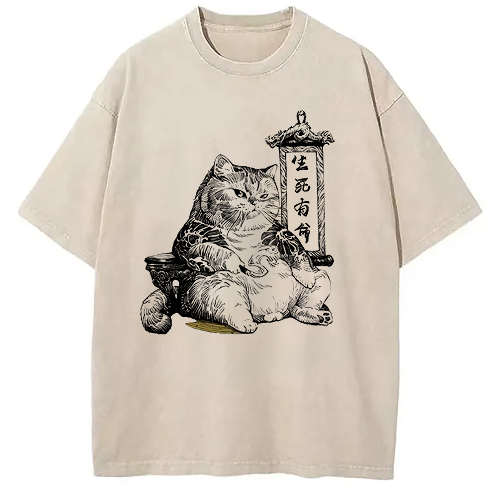 Modecanvas Gangster Cats Creative Washed T-Shirt