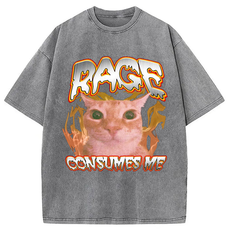 Modecanvas Rage Consumes Me Cat Washed T-Shirt