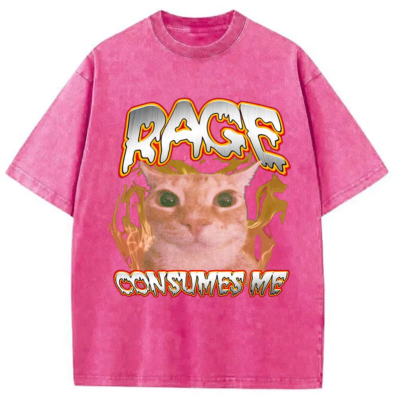 Modecanvas Rage Consumes Me Cat Washed T-Shirt