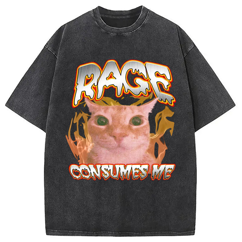 Modecanvas Rage Consumes Me Cat Washed T-Shirt