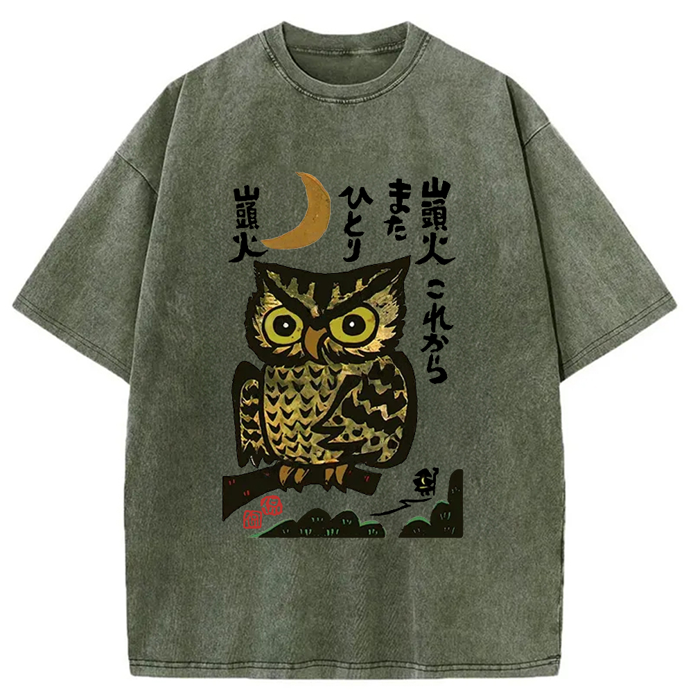 Modecanvas Woodcut Owl Washed T-Shirt