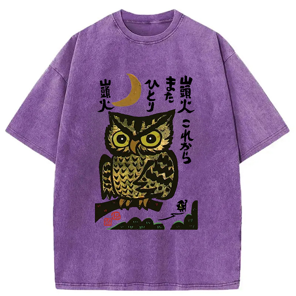 Modecanvas Woodcut Owl Washed T-Shirt