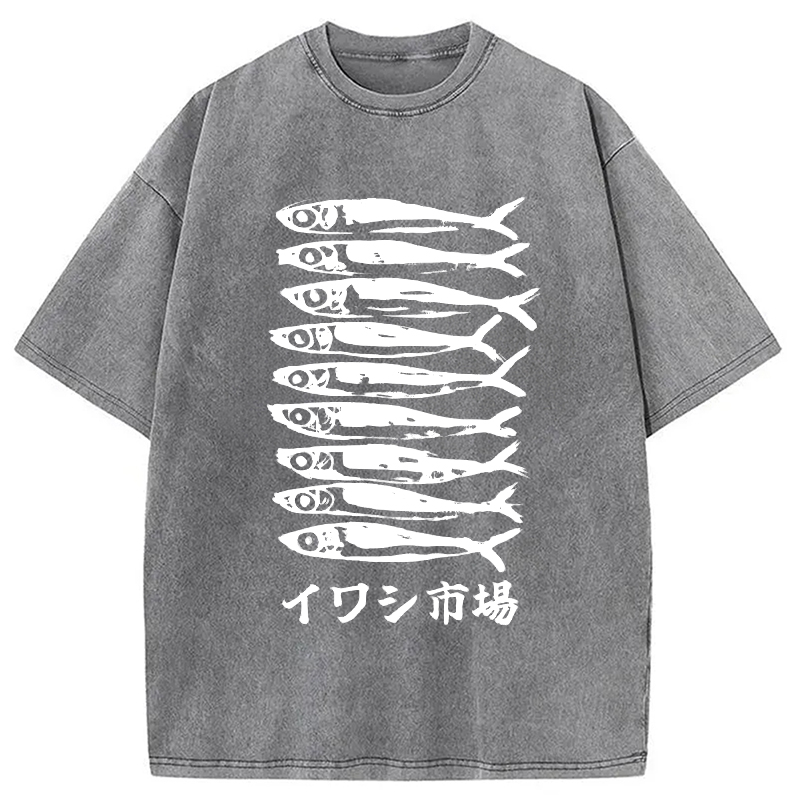 Modecanvas Japanese Sardine Market Washed T-Shirt-modecanvas