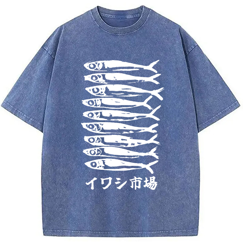 Modecanvas Japanese Sardine Market Washed T-Shirt-modecanvas