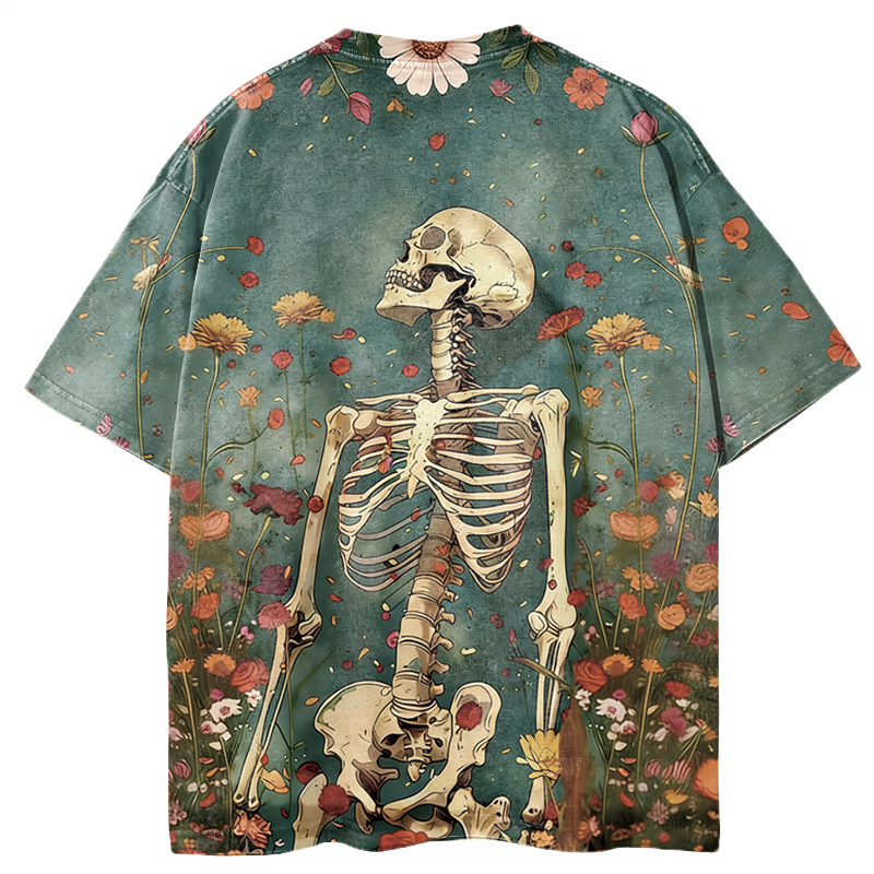 Modeocanvas Skeleton Standing In Flowers All Over Print T-Shirt-modecanvas