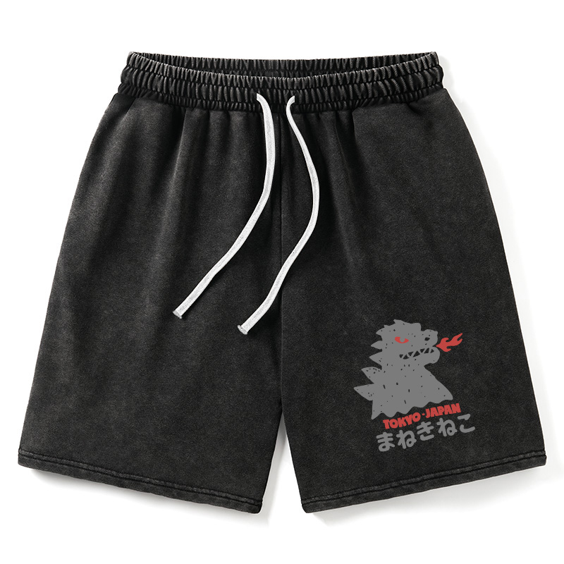 Modecanvas Japanese Fortune Cat Washed Shorts