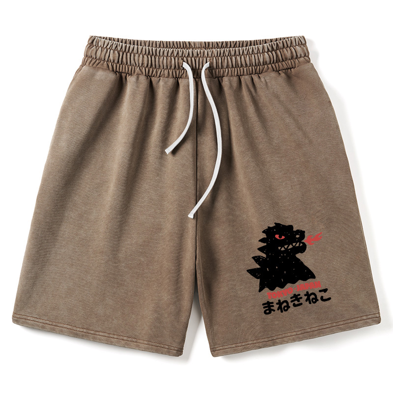 Modecanvas Japanese Fortune Cat Washed Shorts