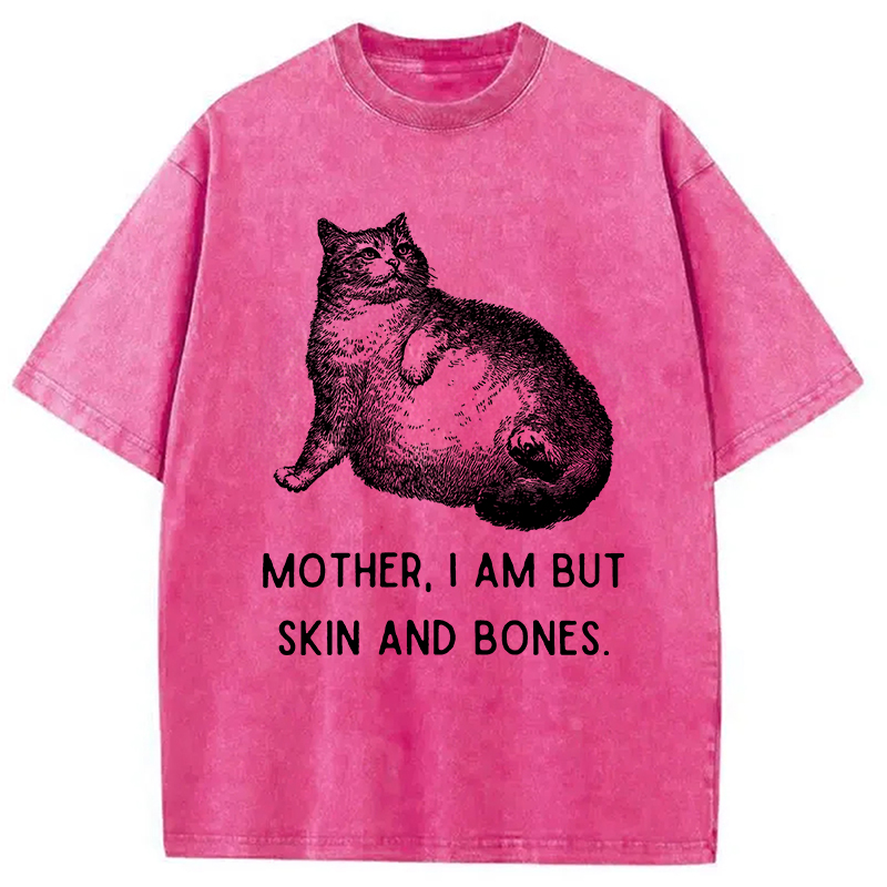Modecanvas Skin & Bones Cat Washed T-Shirt-modecanvas