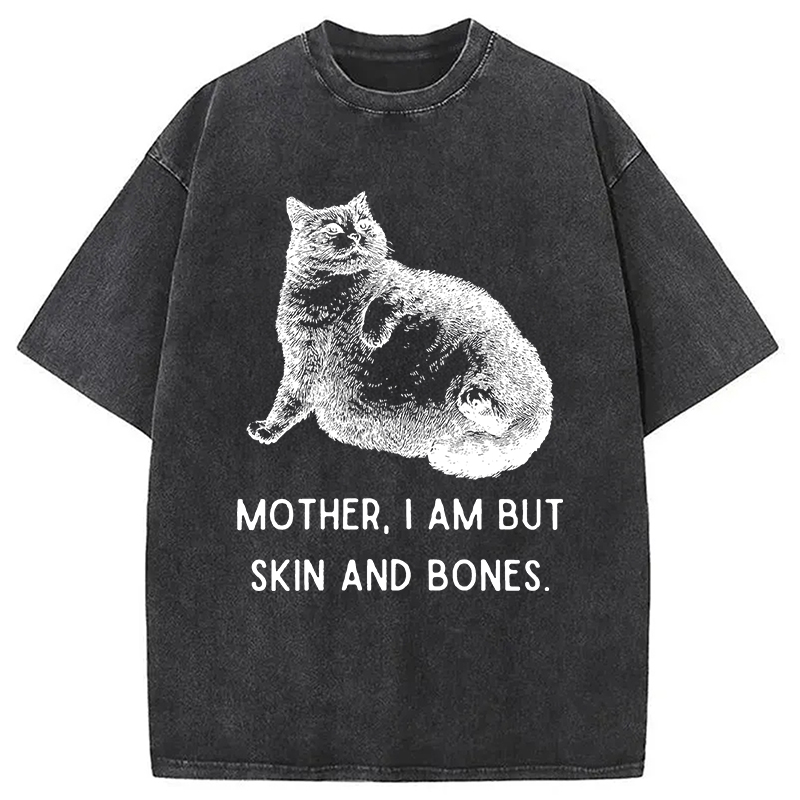 Modecanvas Skin & Bones Cat Washed T-Shirt-modecanvas