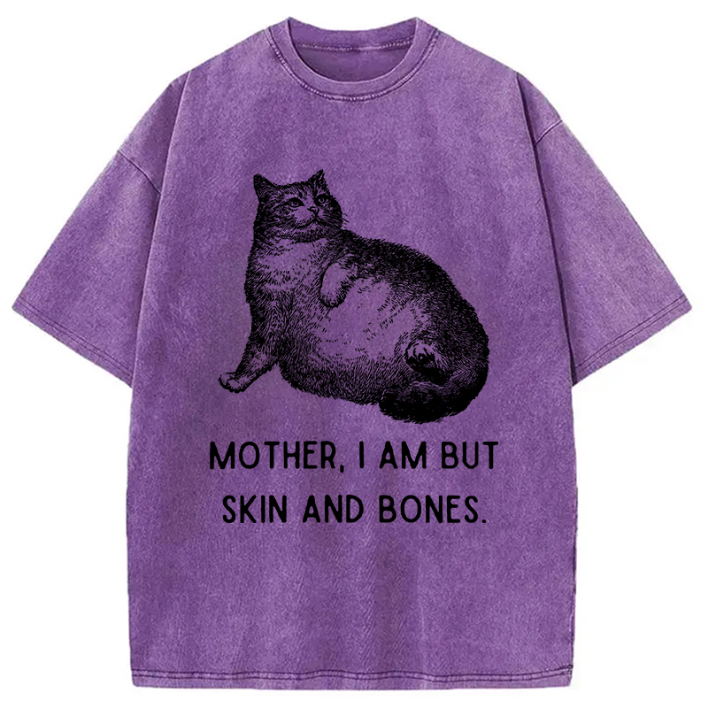 Modecanvas Skin & Bones Cat Washed T-Shirt-modecanvas