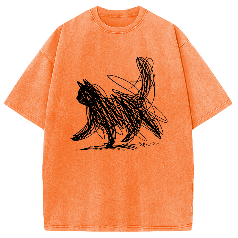 Modecanvas Minimalist Cat Art Washed T-Shirt-modecanvas
