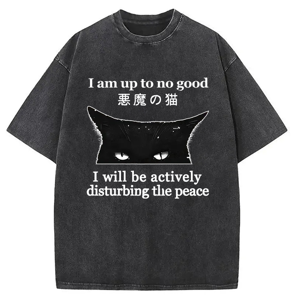 Modecanvas Cat Disturbing The Peace Washed T-Shirt