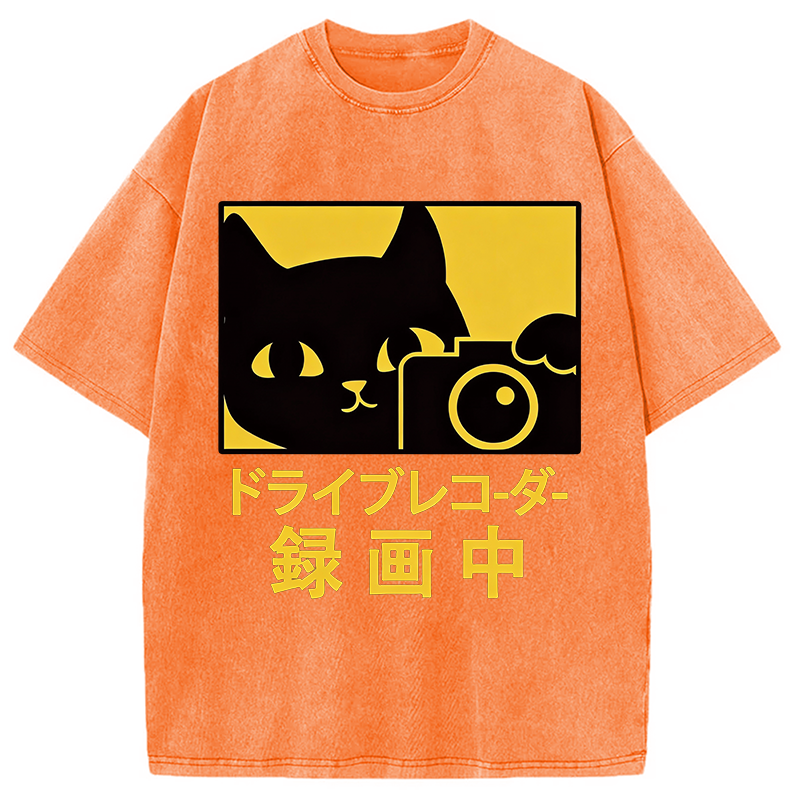 Modecanvas Cat Camera Washed T-Shirt