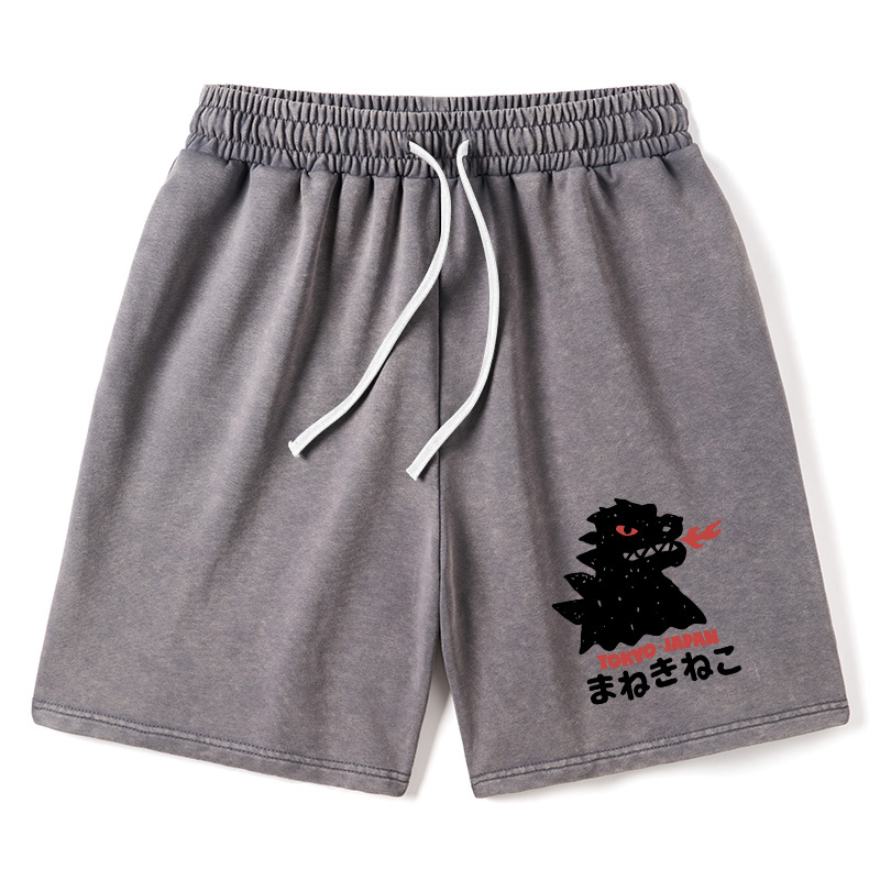 Modecanvas Japanese Fortune Cat Washed Shorts