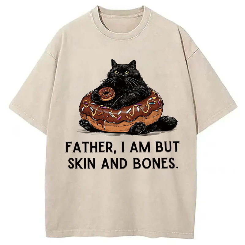 Modecanvas Fat Cat Is Begging Washed T-Shirt