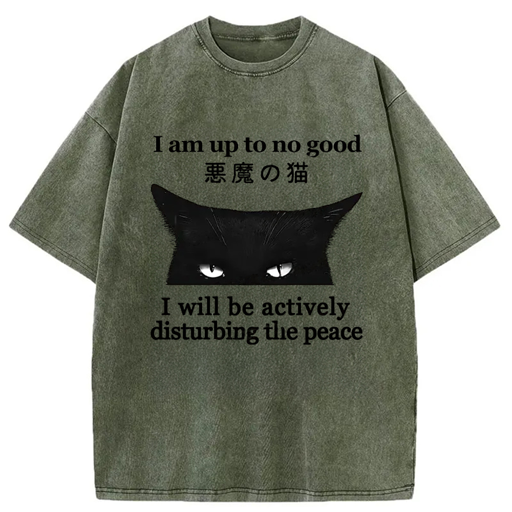 Modecanvas Cat Disturbing The Peace Washed T-Shirt