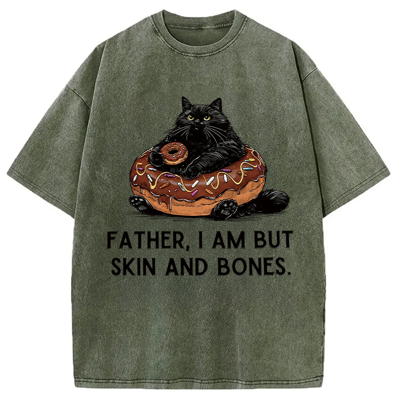 Modecanvas Fat Cat Is Begging Washed T-Shirt