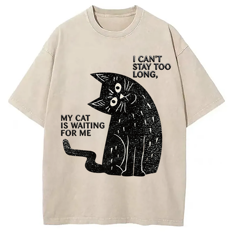 Modecanvas My Cat Is Waiting for Me Washed T-Shirt