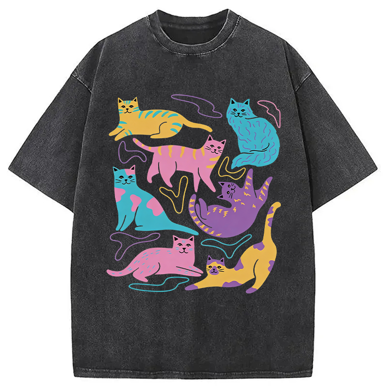Modecanvas Colourful Cats Washed T-Shirt