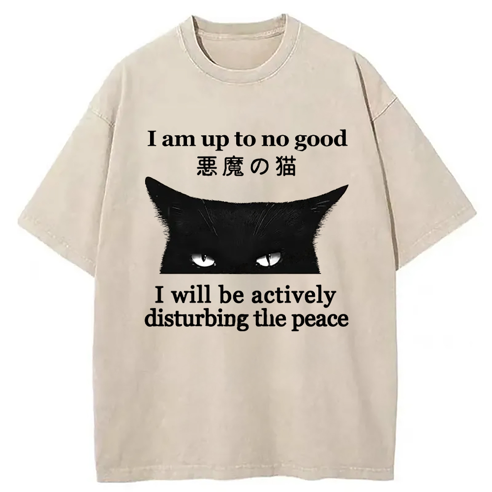 Modecanvas Cat Disturbing The Peace Washed T-Shirt