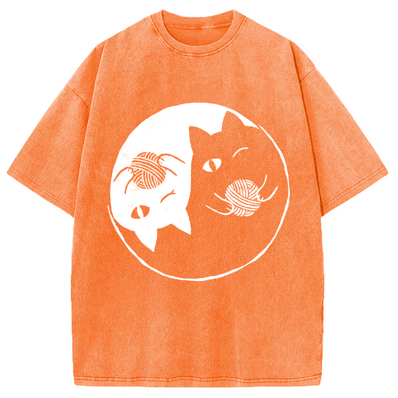 Modecanvas Yin Yarn Cat Washed T-Shirt-modecanvas
