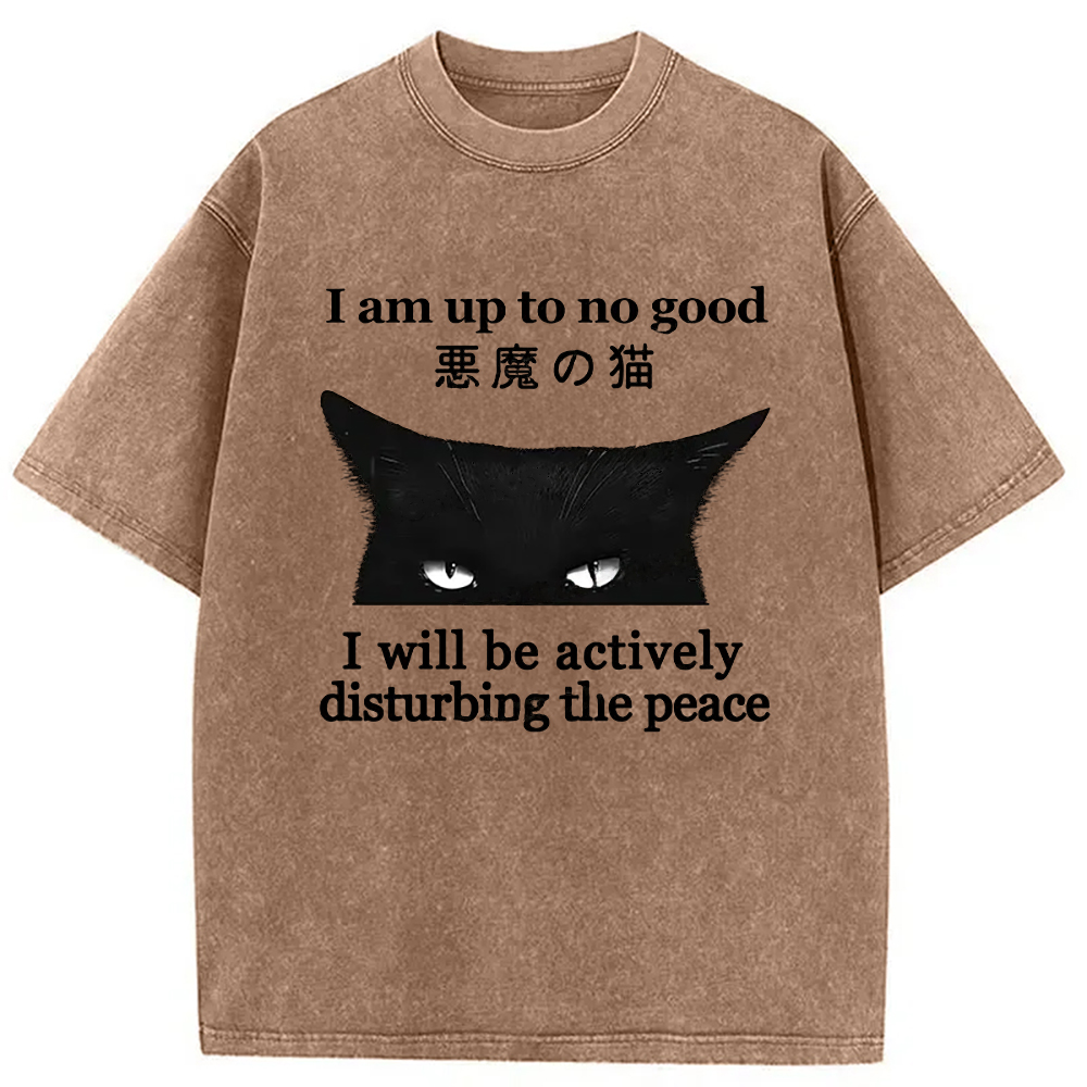 Modecanvas Cat Disturbing The Peace Washed T-Shirt