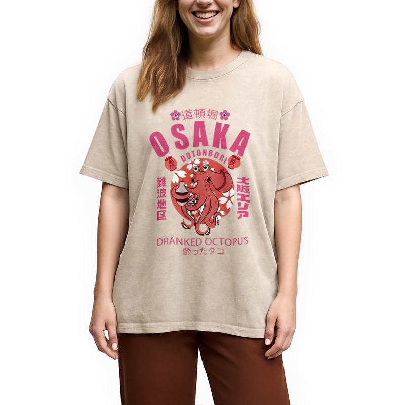 Modecanvas Sakura And Octopus Washed T-Shirt