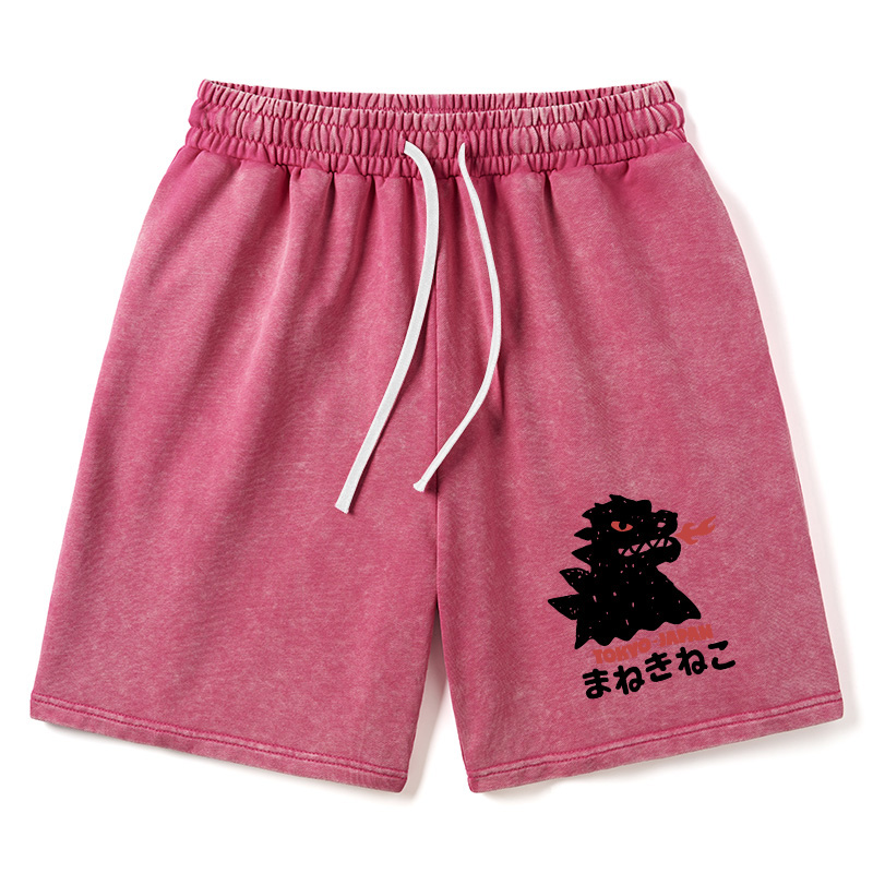Modecanvas Japanese Fortune Cat Washed Shorts