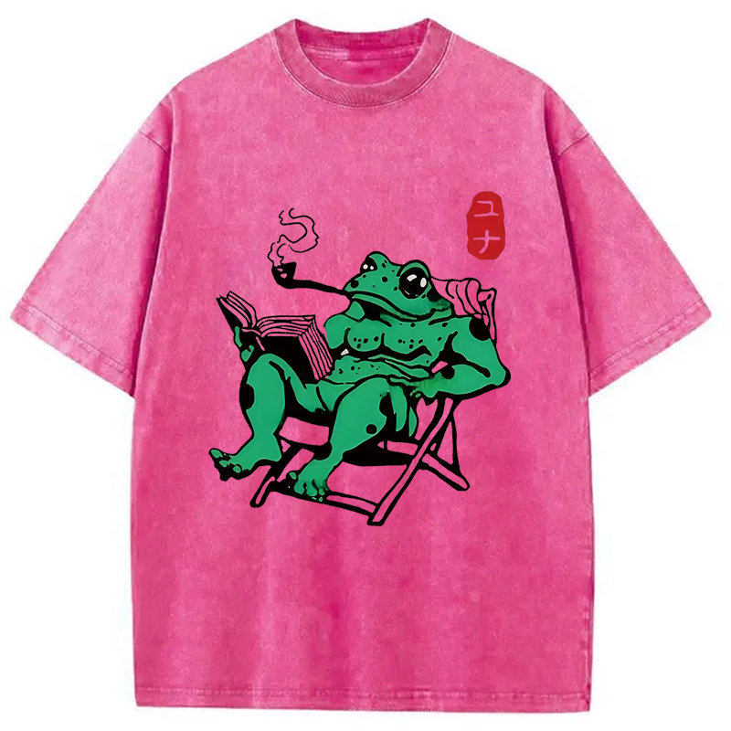 Modecanvas Muscle Frog Reading Washed T-Shirt
