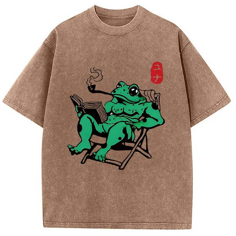 Modecanvas Muscle Frog Reading Washed T-Shirt