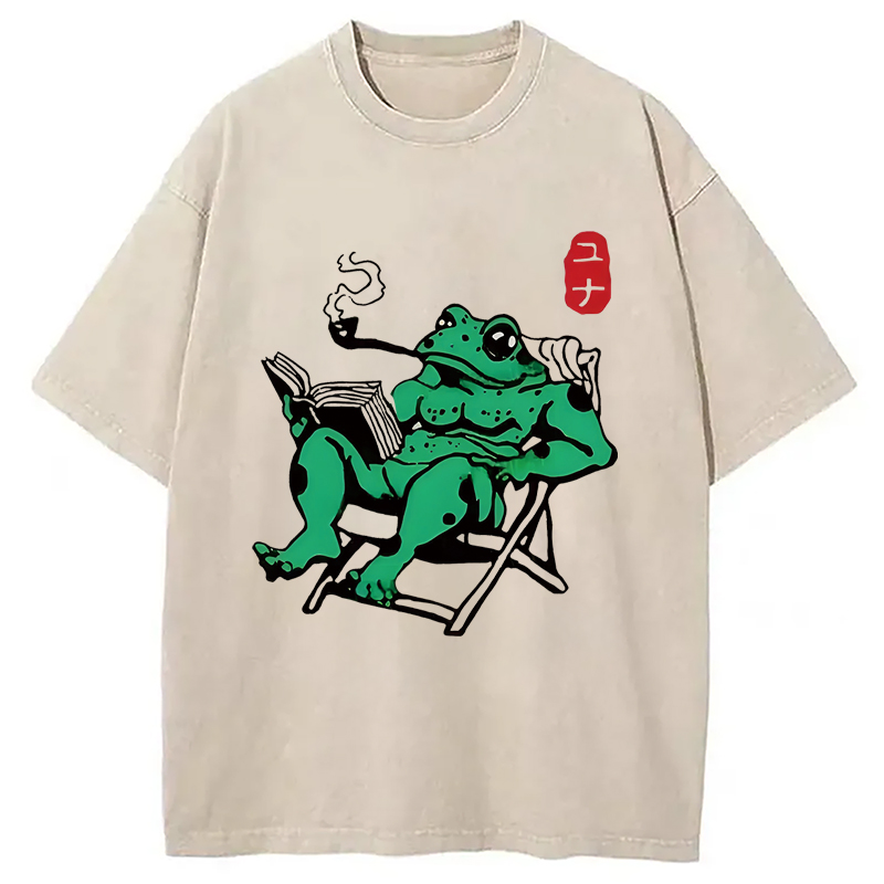 Modecanvas Muscle Frog Reading Washed T-Shirt