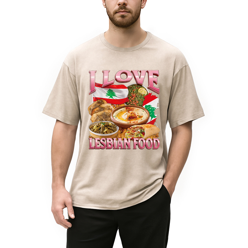 Modecanvas I Love Lesbian Food Funny Meme Washed T-Shirt
