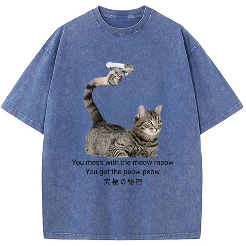 Modecanvas Cat's Secret Weapon Washed T-Shirt-modecanvas