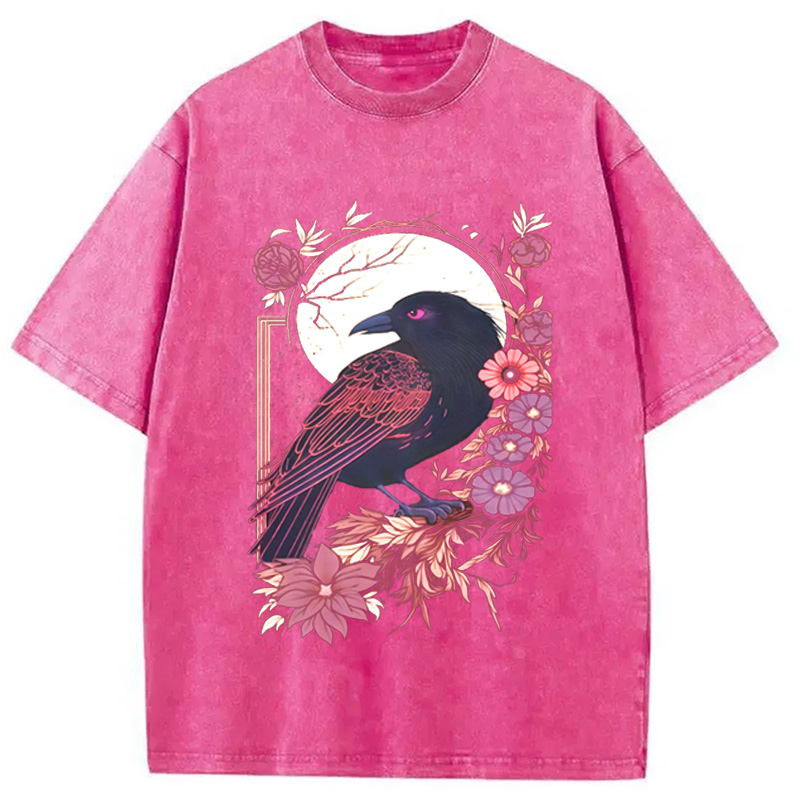 Modecanvas Goth Raven Moon Washed T-Shirt