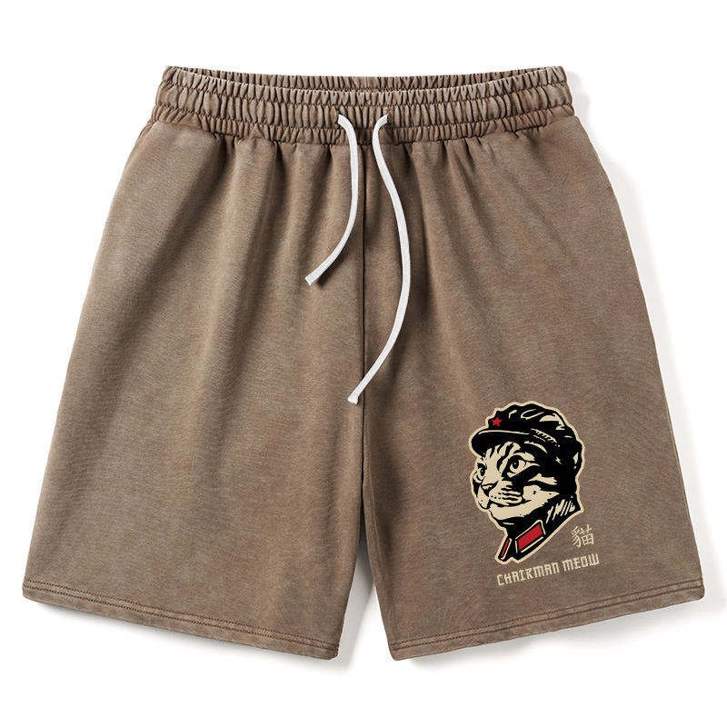 Modecanvas Chinese Spirit Cat Washed Shorts