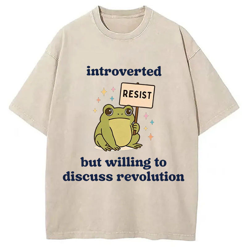 Modecanvas Introverted Resistance Frog Washed T-Shirt-modecanvas