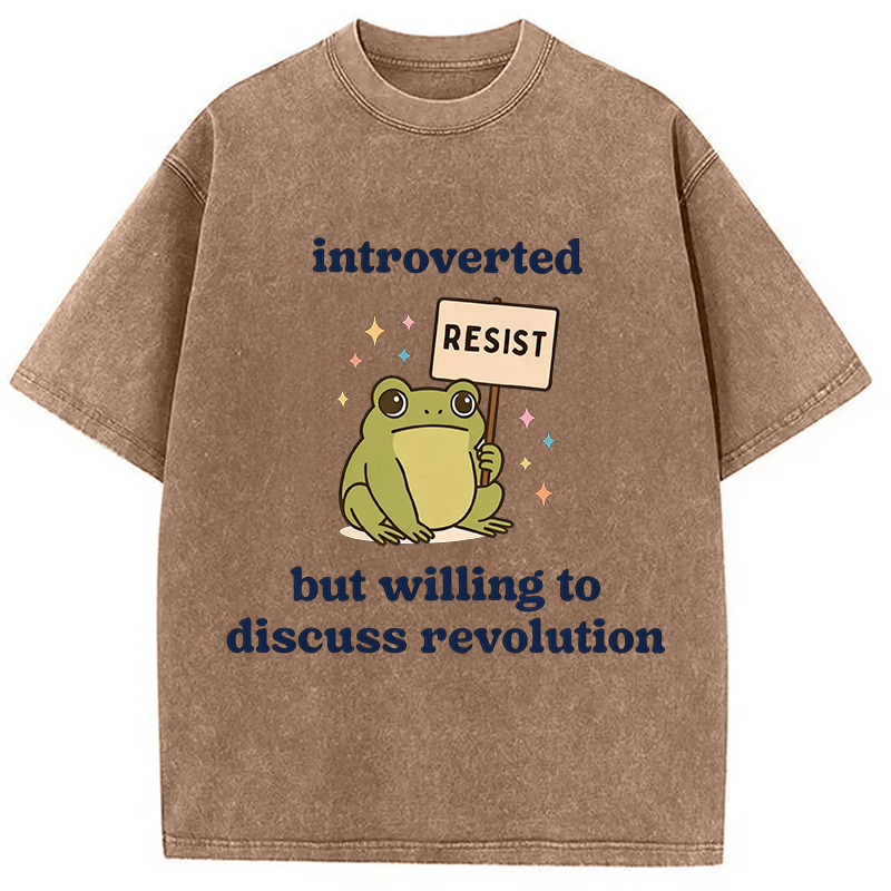 Modecanvas Introverted Resistance Frog Washed T-Shirt-modecanvas