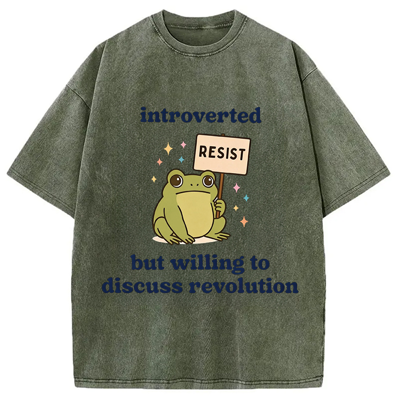Modecanvas Introverted Resistance Frog Washed T-Shirt-modecanvas