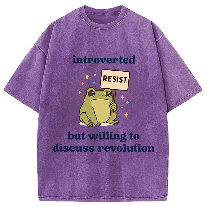 Modecanvas Introverted Resistance Frog Washed T-Shirt-modecanvas