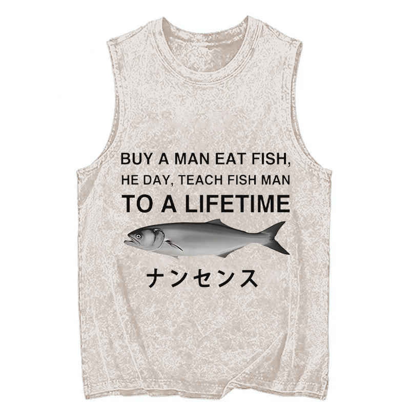 Modecanvas Funny To A Lifetime DTG Printing Washed Tank-modecanvas