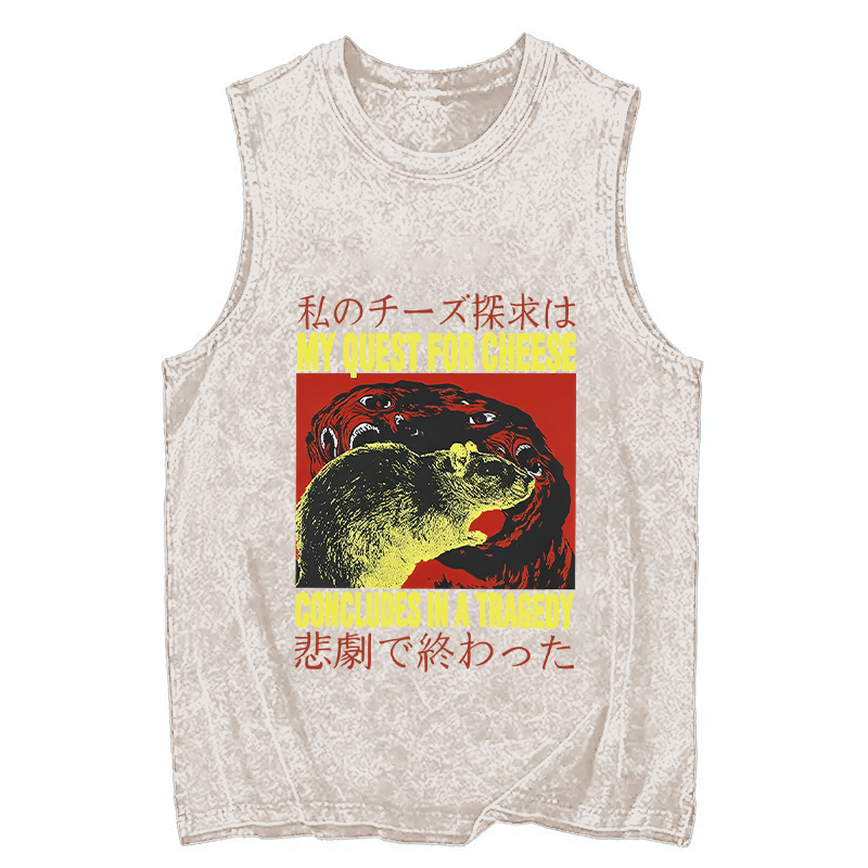 Modecanvas My Quest For Cheese Rat Japanese DTG Printing Washed Tank-modecanvas