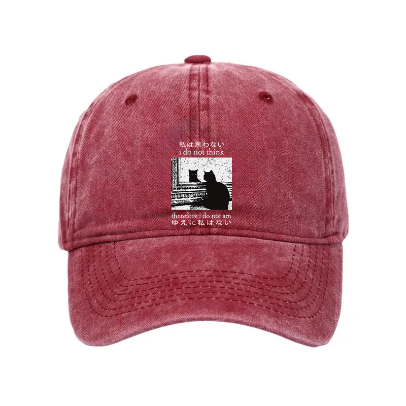 Modecanvas Thinking Cat Washed Cap-modecanvas