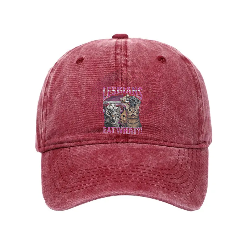 Modecanvas Lesbians Eat What?! Funny Washed Cap-modecanvas
