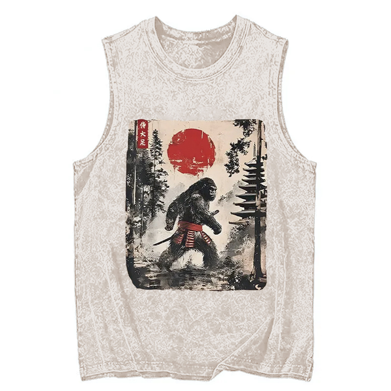 Modecanvas Japanese Samurai Bigfoot DTG Printing Washed Tank-modecanvas