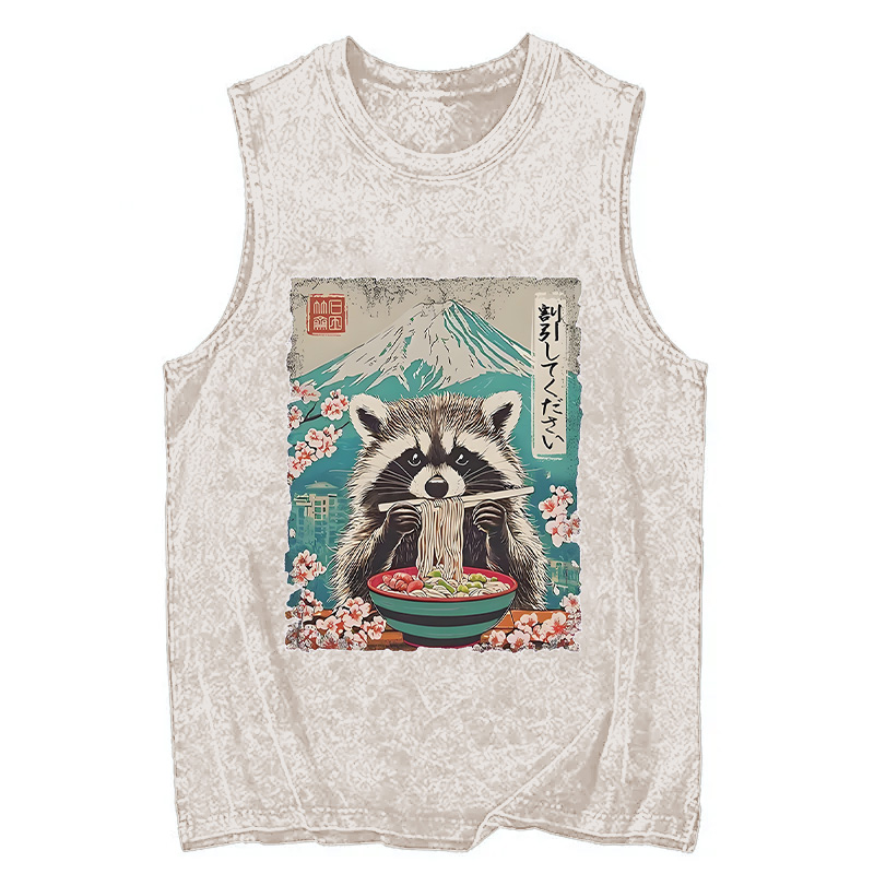 Modecanvas Please Give Raccoon A Discount DTG Printing Washed Tank-modecanvas