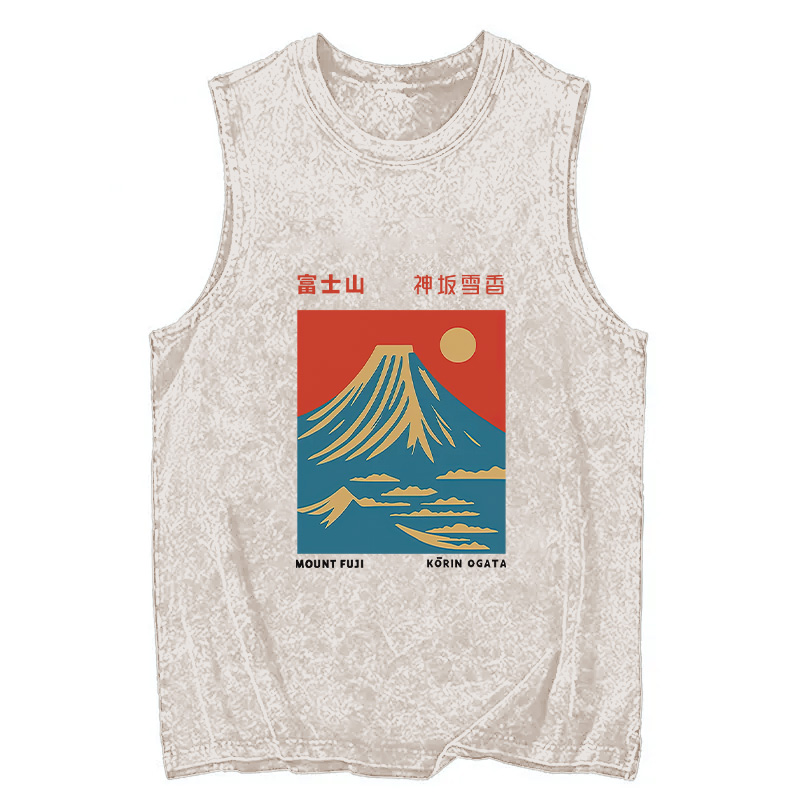 Modecanvas Mount Fuji Vintage DTG Printing Washed Tank-modecanvas