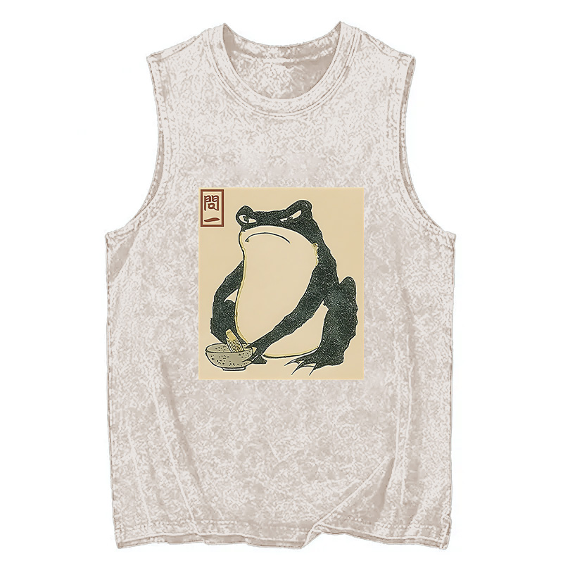 Modecanvas Matsumoto Hoji Japanese Frog DTG Printing Washed Tank-modecanvas