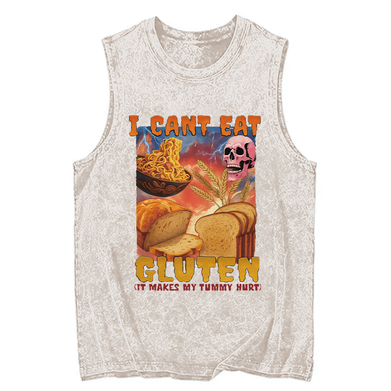 Modecanvas I Can't Eat Gluten Funny Meme DTG Printing Washed Tank-modecanvas