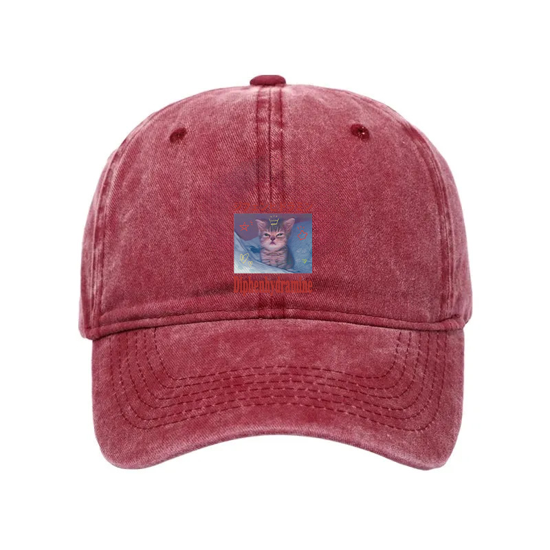 Modecanvas Diphenhydramine Cat Funny Meme Washed Cap-modecanvas
